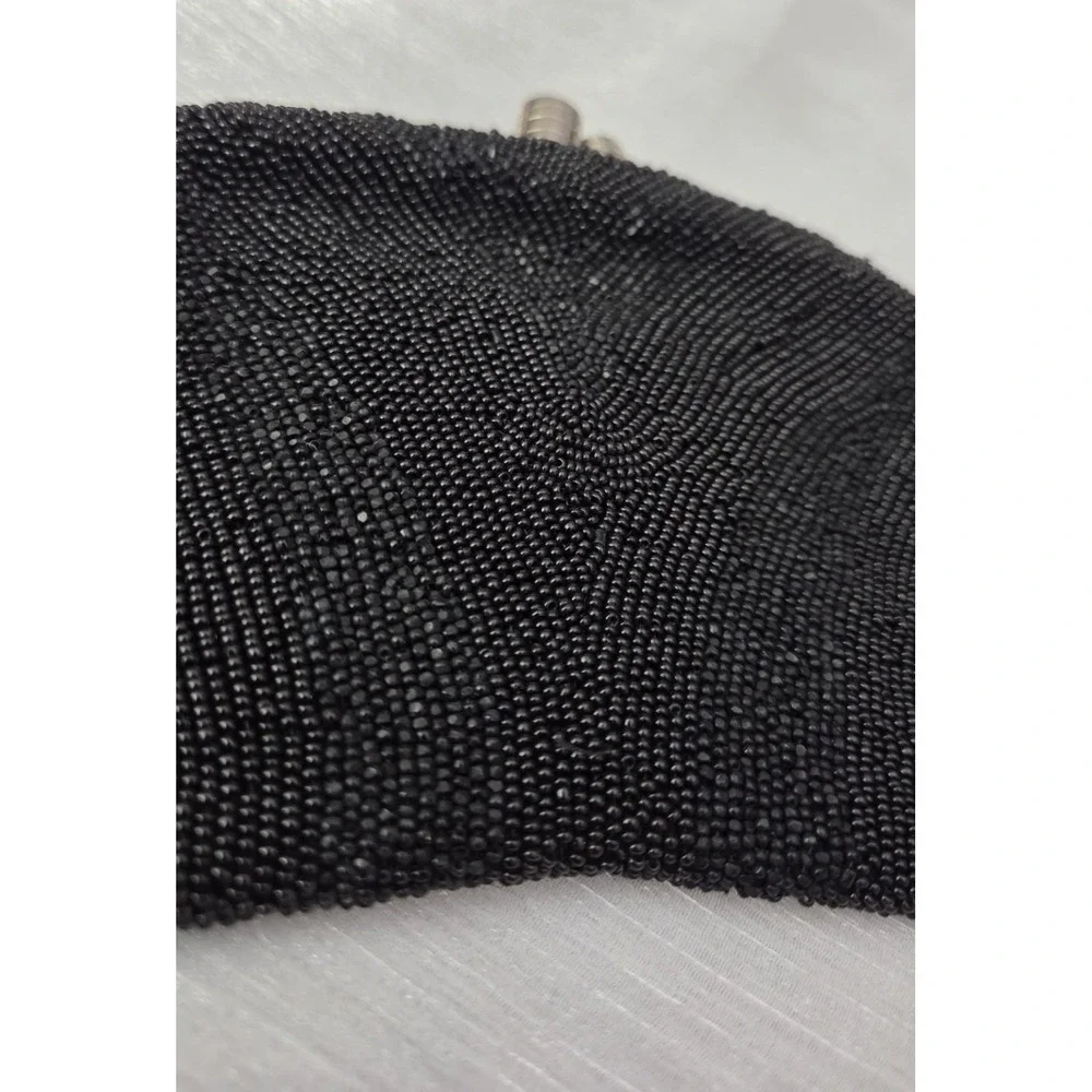 Vintage Black Hand Beaded Evening Bag Purse‎ Clutch Belgium w/ Original Mirror